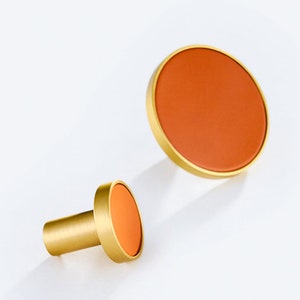 Minimalistischer Leder Messing Knauf | Küchenschrank Knauf | Schubladenknauf | Möbelknopf | Möbel Knauf | Gold | Zieht Griffe