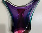 Stunning signed Art Glass sculpture 2002 pink teal purple