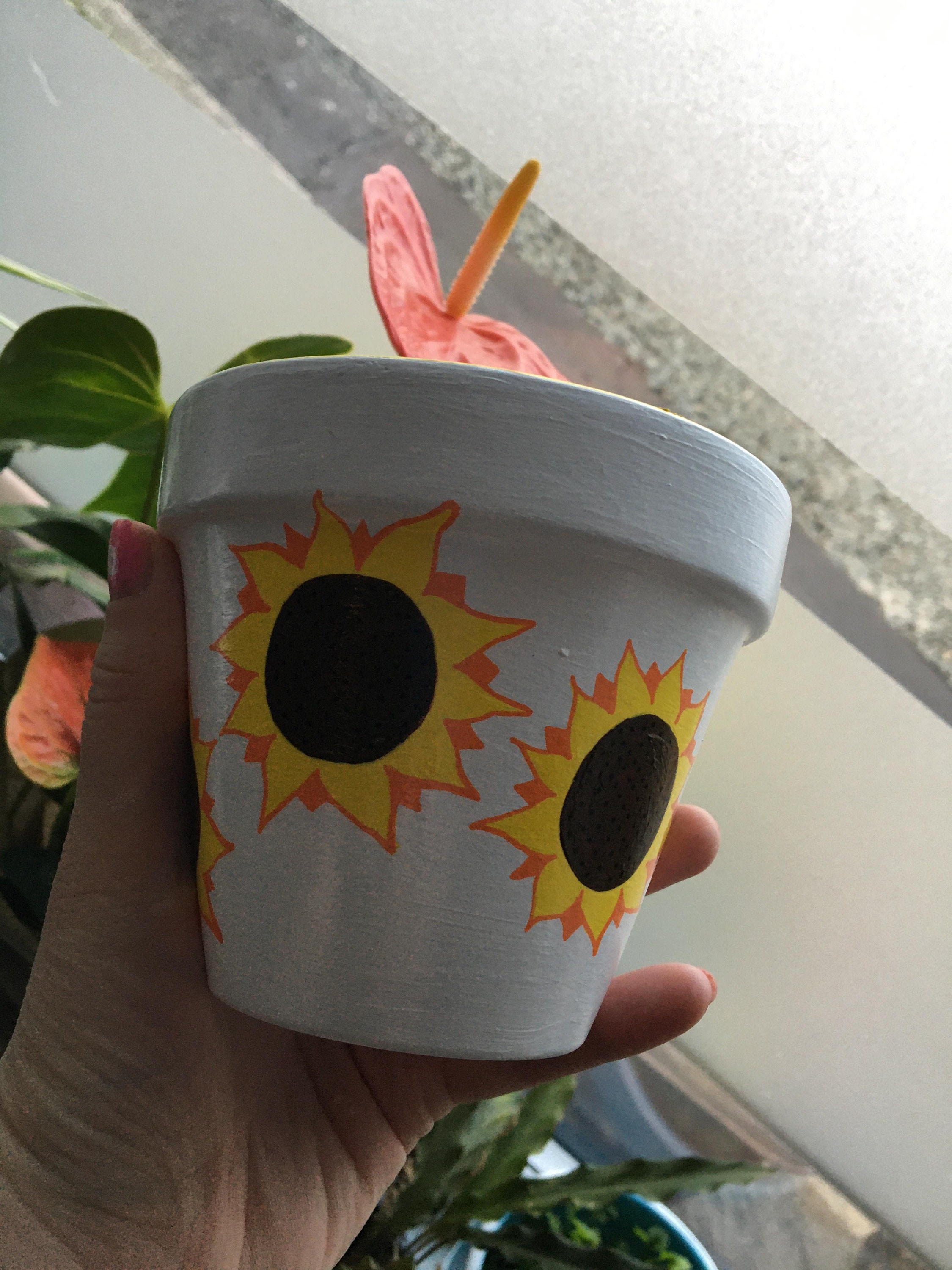 Sunflower Design Terracotta Plant Pot Etsy