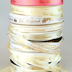 Eid Mubarak Band Benutzerdefinierte Druck Arabisch Muslim Ramadan Favor Box Party Satin Streifen Islamische Pilgerfahrt Festival Dekoration