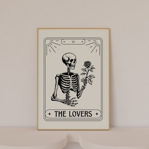 Skeleton Tarot Card Print, The Lovers Tarot Card, Tarot Card Prints, Tarot Card Wall Art, Spiritual Wall Art, Lovers Poster, Lovers Tarot