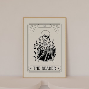Der Leser Tarot Karte, Tarot Karte Geschenk, Skeleton Art, druckbare Tarot Kunst, Skelett Wandkunst, The Reader Print, Celestial Print, Sternzeichen Print