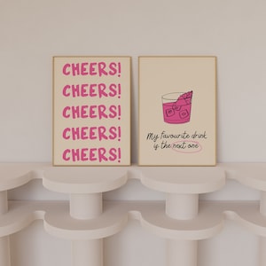 Zestaw wydruków koktajlowych Cheers, moja ulubiona sztuka drinków, dekoracja wózka barowego, sztuka ścienna z alkoholem, wydruk barowy, wydruk koktajlowy retro, sztuka ścienna z drinkami