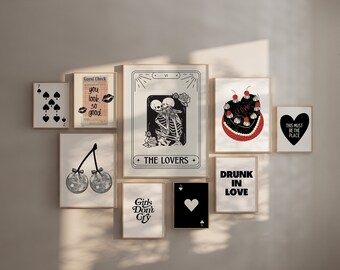 Trendy Gallery Retro Wall Art Set, Bar Cart Wall Art, Quirky Home Decor, Funky Retro Wall Art, Eclectic Dorm Room Art, Preppy Room Decor
