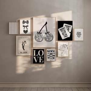Preppy Wall Art Set van 9, Maximalistische Eclectische Dorm Room Art, Preppy Zwart-witte Wall Art, Girly Dorm Wall Art Set, Modern Home Gallery