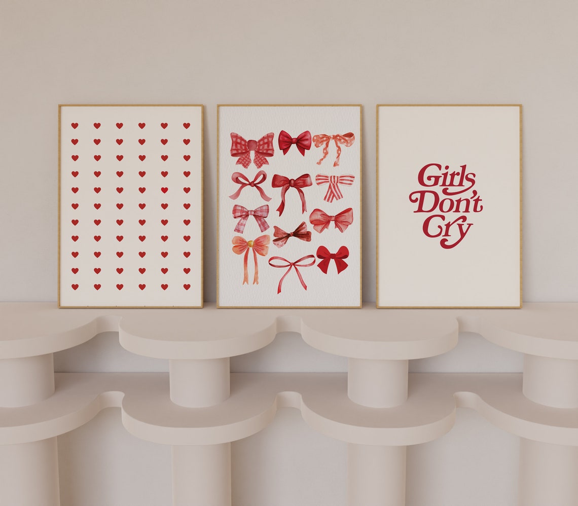 Gallery Wall Set of 9, Preppy Room Decor for Girls Red, Aesthetic ...