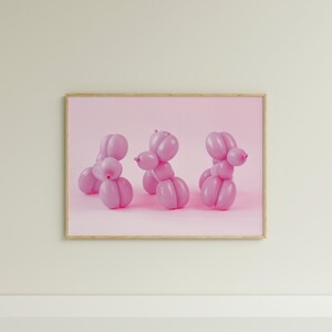 Pink Ballon Dog Print,Pink Trendy Dog Poster , Girl Room Wall Decor, Pink Preppy Wall Art, College Dorm Poster, Dorm Wall Art, Pink Art