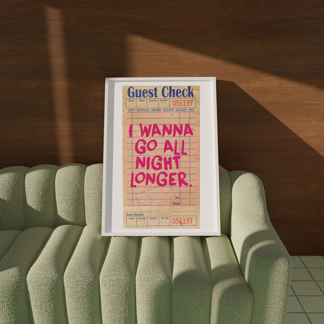 Guest Check Wall Art, Guest Check Poster, Guest Check Art, Bar Cart