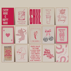Conjunto de pared de moda 15, impresión de carrito de barra rosa, arte de pared rosa femenino, decoración de carrito de barra de decoración rosa, impresión de carrito de barra estética, decoración retro de moda, rosa