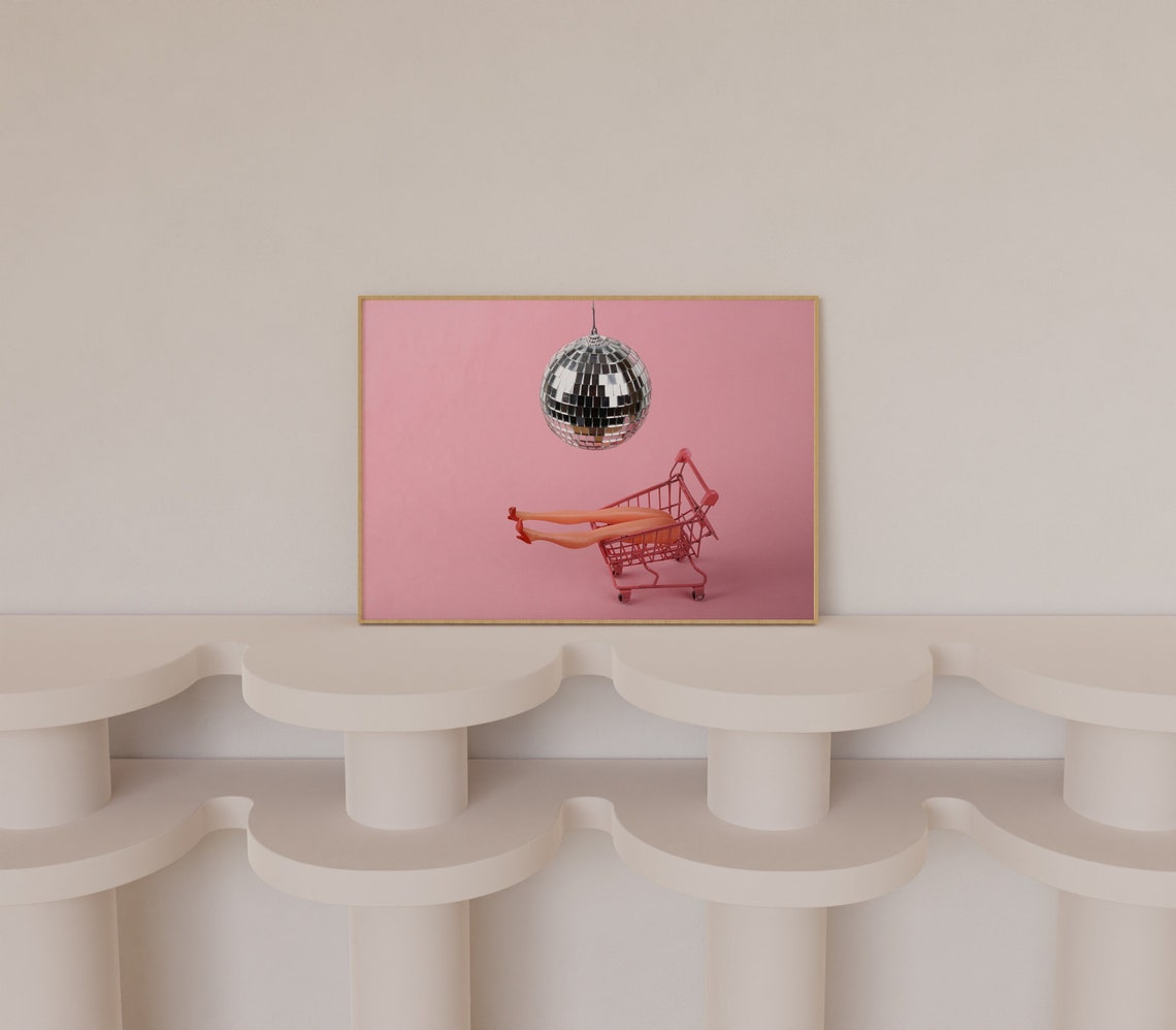 Disco Barbie Retro, Barbie Doll Art, Disco Ball Retro, Preppy Pink Barbie Wall Art, Barbie
