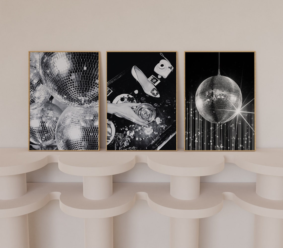 Black and White Disco Ball Print, After Party Wall Art, Black and White ...