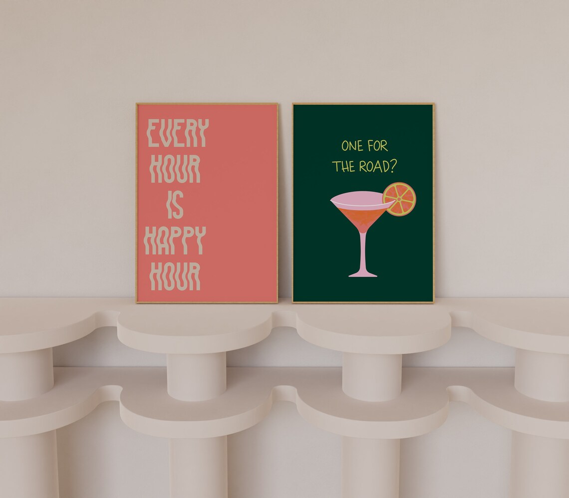 Set of 4 Prints, Bar Cart Set, Retro Cocktail Print, Vintage Bar Decor