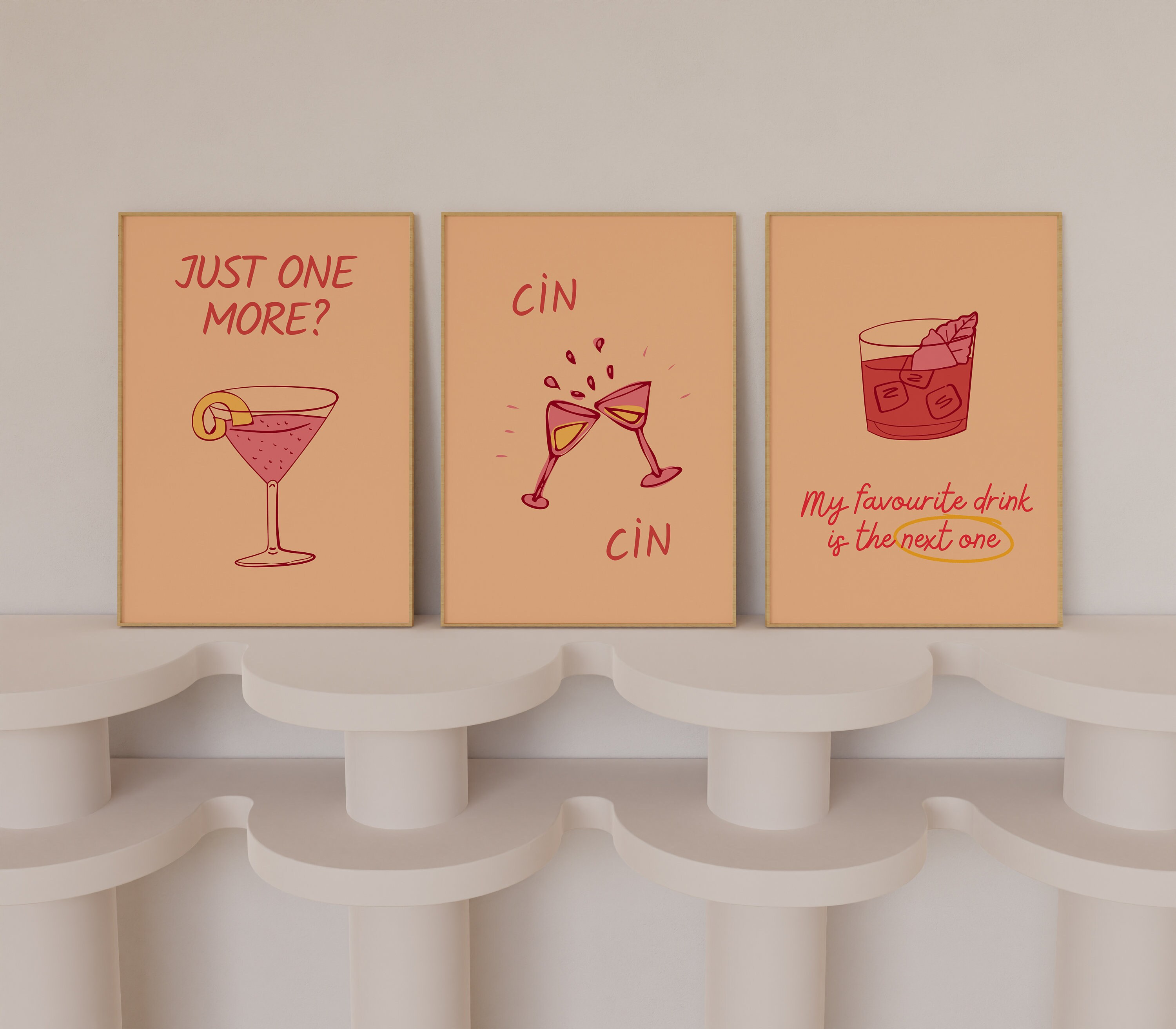 Trendy Bar Cart Set, Bar Cart Wall Decor Prints, Trendy Prints ...
