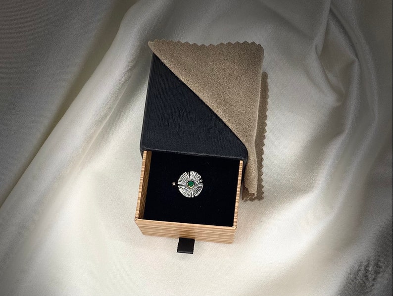 Adjustable Statement Ring Gift 925 Sterling Silver Turkish Emerald GemStone Ring Hammered Handmade Pond Lily Designed Silver Ring