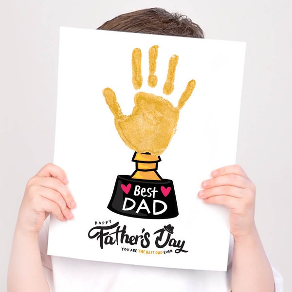 Best Dad Keepsake Handprint Memory Craft, Printable Handprint Art for Father’s Day Gift, Toddler Preschool Handprint Activity Card