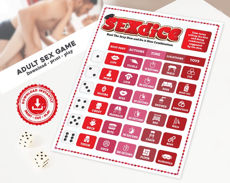 Naughty Sex Dice Game, Dirty Sex Game for Adult Couples, Printable Roll