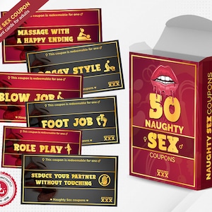 Printable Naughty Sex Coupons With Box, 50 Kinky Sex Cards, Sex Coupons for Him, Last Minute Gift, Digital Sex Game Coupons for Adults