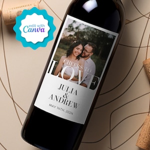Printable Custom Photo Wine Bottle Label Template, Wedding Photo Wine Label, Editable Engagement Personalised Photo Champagne Label