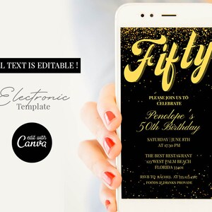 Electronic 50th Birthday Party Editable Invitation Template, Fifty Birthday Evite, 50th birthday mobile phone invitation, Instant Access