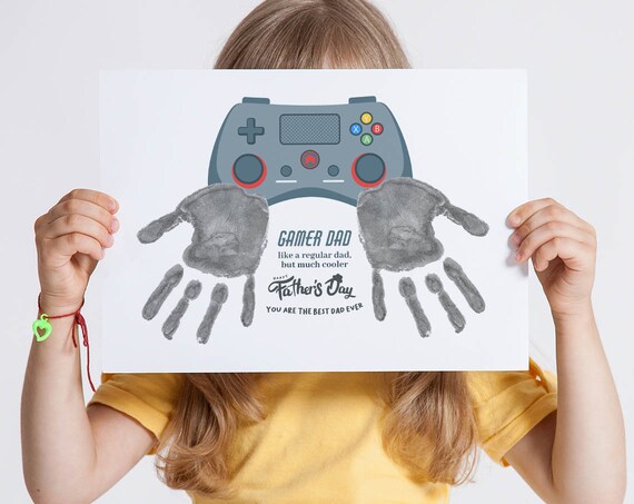 Gamer Dad Printable Handprint Art, Happy Father's Day Handprint Craft for Gamer Daddy, Handprint Keepsake for Dad from Kids