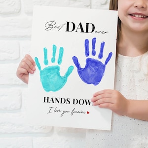 Best Dad Hands Down Printable Handprint Card for Preschool, DIY Keepsake Memory Card Gift For Father's Day, Handprint Art for Dad