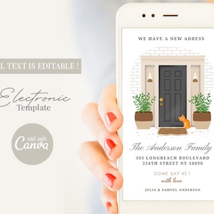 Modèle électronique numérique d'annonce de déménagement, nous avons déplacé une nouvelle invitation d'adresse, nouvelle carte postale à la maison pour le téléphone, nous avons déplacé la carte de texte
