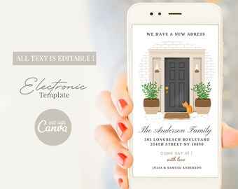 Umzugsmitteilung Digitale elektronische Vorlage, Wir sind umgezogen Neue Adresseinladung, Neue Hauspostkarte für Telefon, Wir sind umgezogen Textkarte