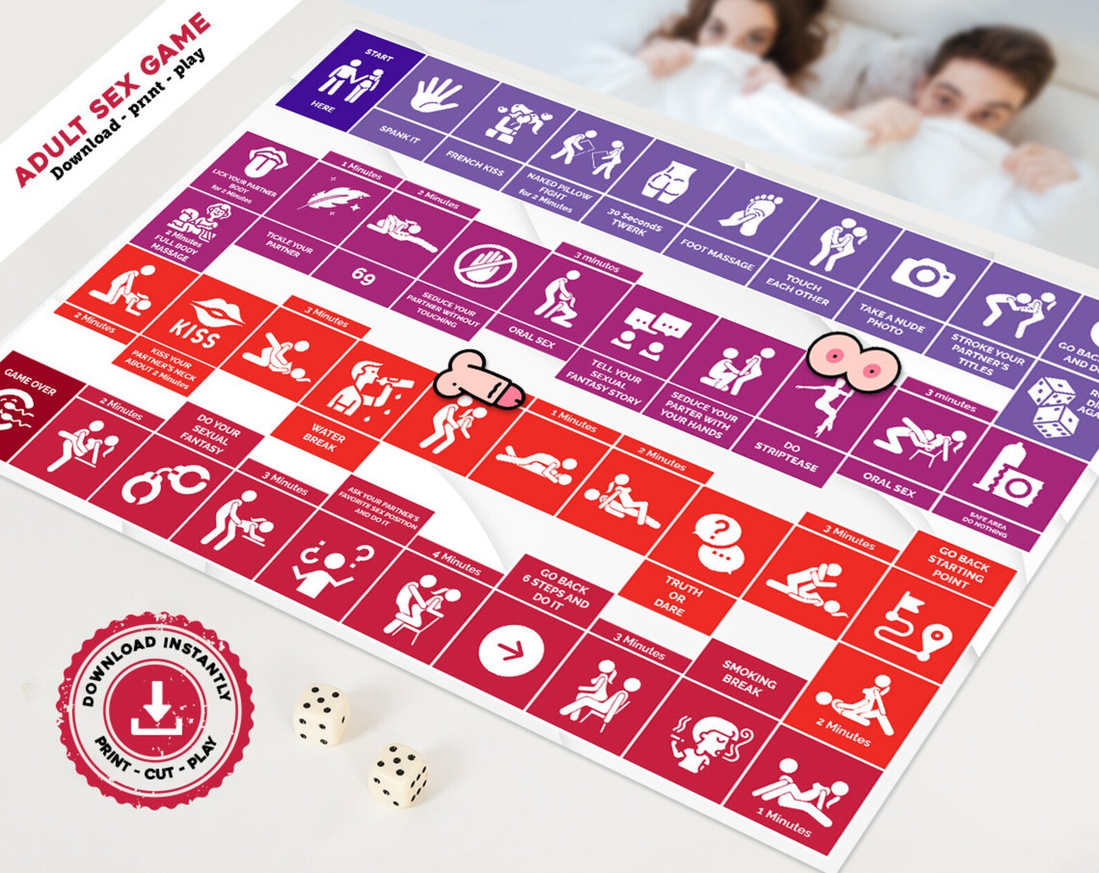 Printable Fantasy Sex Game for Adults, Sexy Christmas Gift for Her or