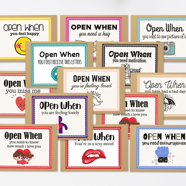 Printable Open When Letters, 28 Open When Envelopes for Girlfriend, Digital Download Long Distance Relationship Gift for Boyfriend