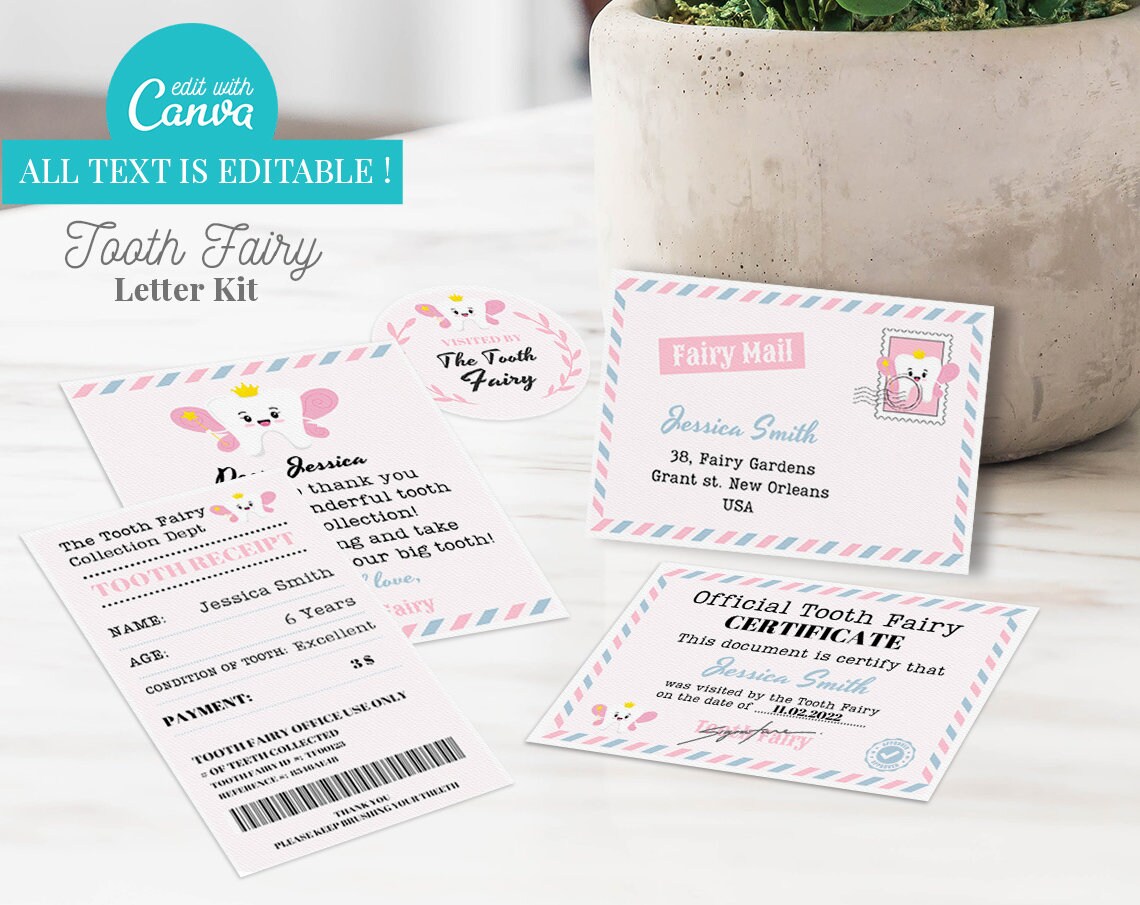 Editable Mini Tooth Fairy Letter Kit for Girl Instant - Etsy