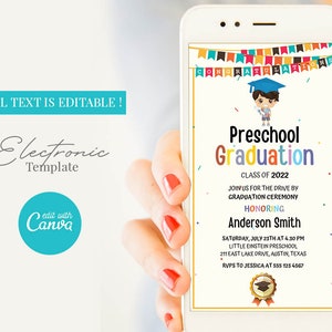 Printable Kindergarten Graduation Invitation for Boy, Editable Preschool Graduation Party Evite, Digital and Instant Download evite