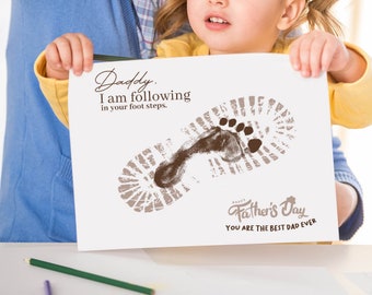 Following In Your Footsteps Footprint Art, Printable Footprint Art for Father’s Day Gift, Best Daddy Keepsake Memory Craft, Craft Activities
