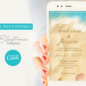 Digital Beach Party Wedding Invitation, Electronic Wedding Invitation Beach Theme, Tropical Wedding Instant Download Evite Template