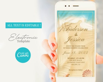 Digital Beach Party Wedding Invitation, Electronic Wedding Invitation Beach Theme, Tropical Wedding Instant Download Evite Template