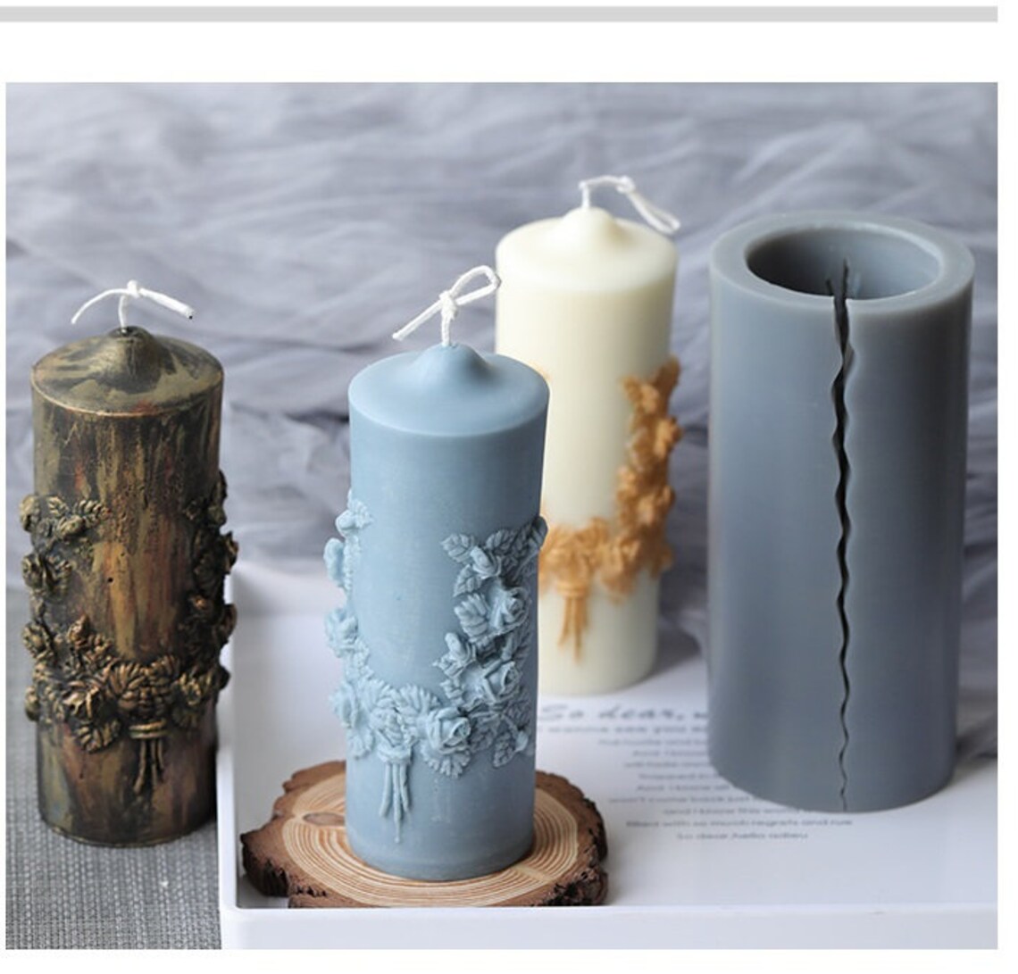 Carved cylinder candle mold silicone scented candles molds Etsy