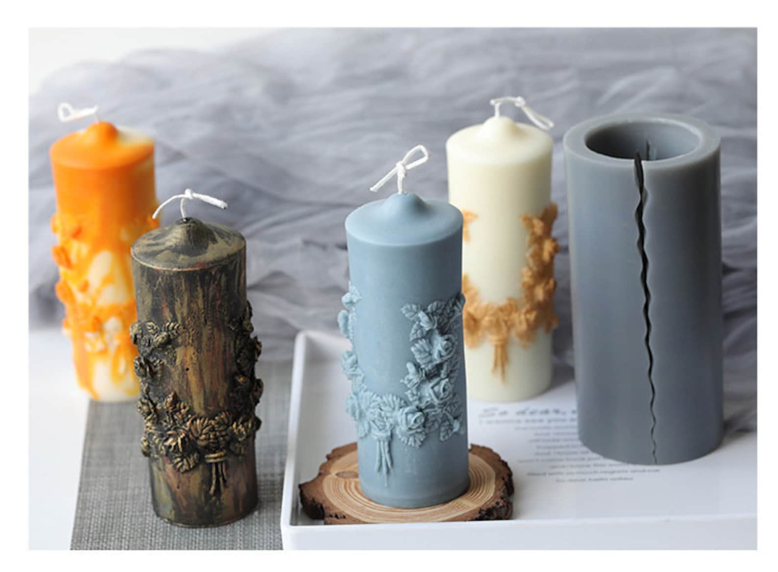 Carved cylinder candle mold silicone scented candles molds Etsy
