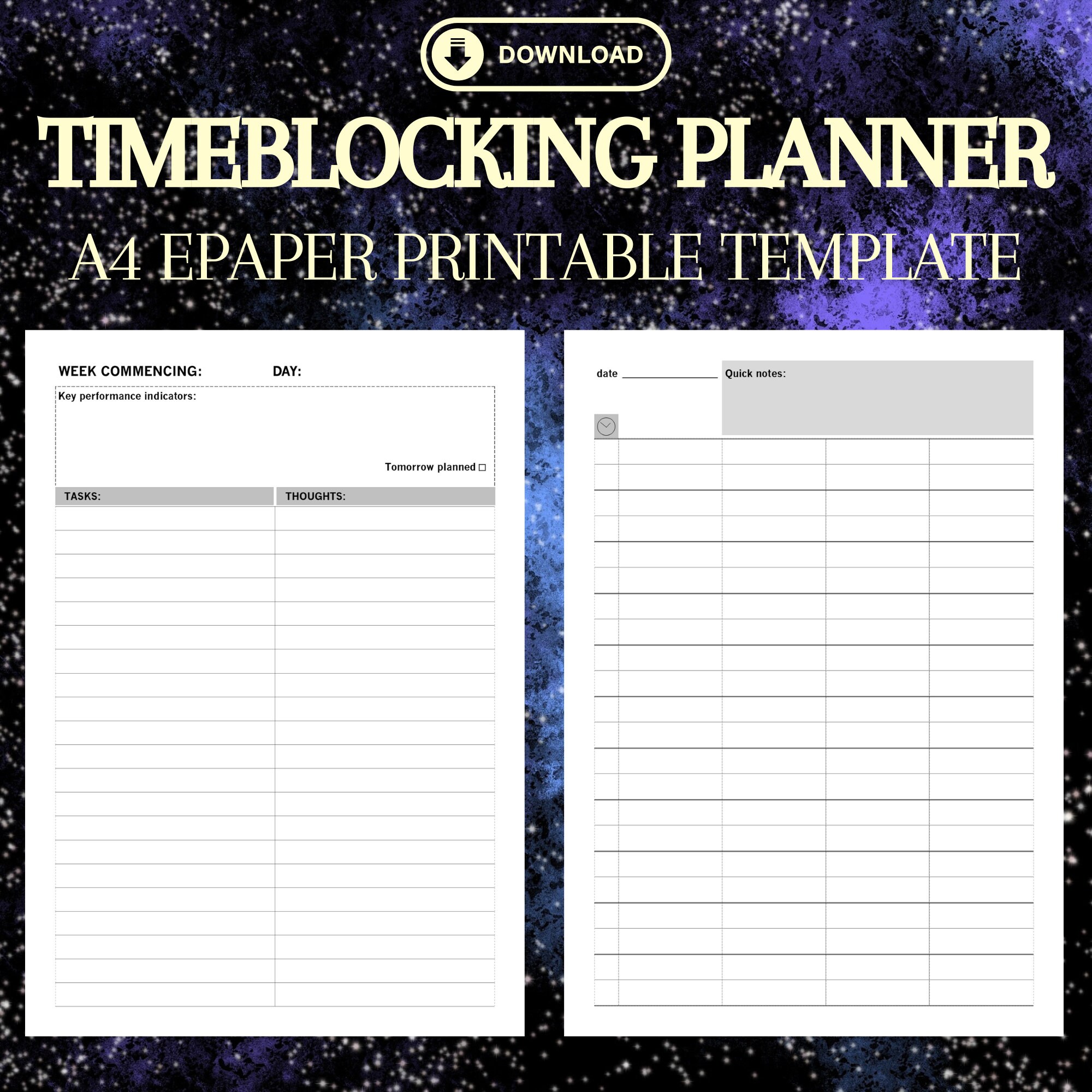 Timeblocking Productivity Planner Template Suitable for Printing