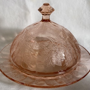 Floral Pink Butter and Lid Jeannette Glass Company