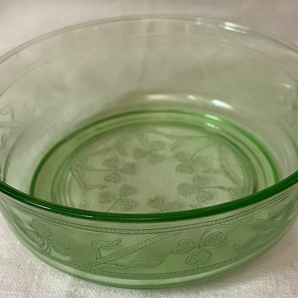 Cloverleaf Green Dessert Bowl 4" Hazel Atlas Glass Company