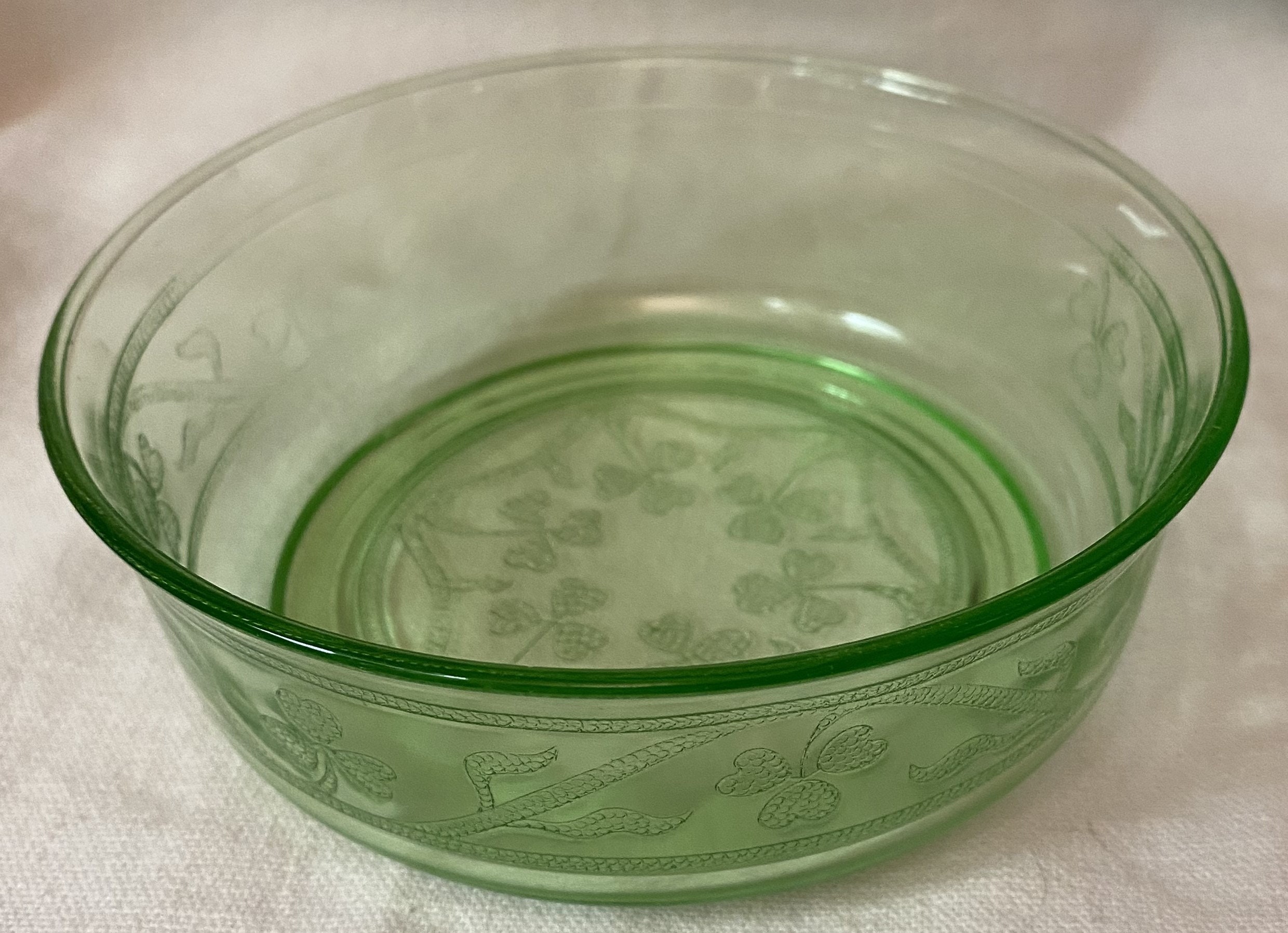 Cloverleaf Green Dessert Bowl 4" Hazel Atlas Glass Company - Etsy