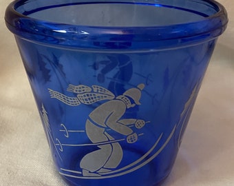 Skier Ritz Blue Ice Tub 4 3/8" Hazel Atlas Glass Company