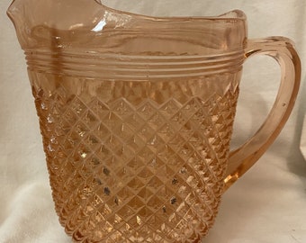 Miss America Pink Pitcher with Ice Lip 8.5" 65 oz Hocking Glass Company