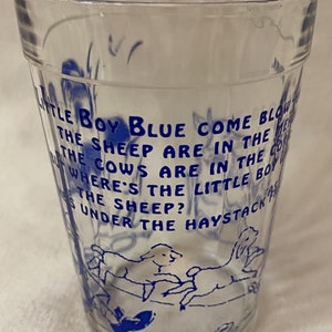 Nursery Rhymes Tumbler 4&quot; Little Boy Blue Blue Hazel Atlas Glass Company