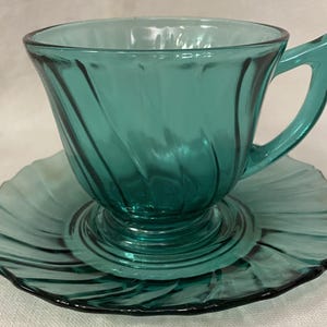 Swirl Ultramarine Cup and Saucer Jeannette Glass Company