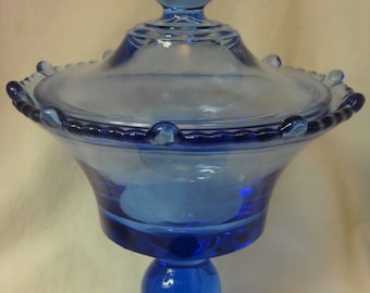 Mr B Blue Candy Footed 9.75" #555 Paden City Glass Company