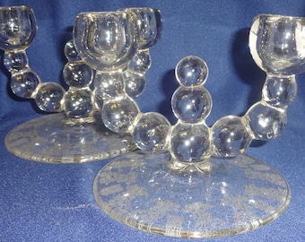 Gazebo Crystal Candlestick Pair Duo 6" #444 Paden City Glass Company