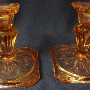 Adam Pink Candlestick Pair 4&quot; Jeannette Glass Company