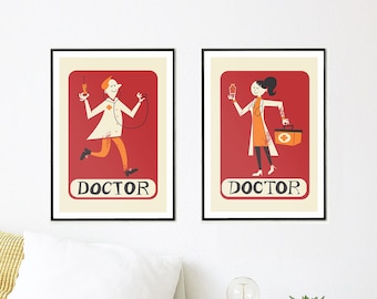 Doctors Set Of Prints, Add Your Favourite Names, Custom Graduation Gift Posters, Vintage Mid 50s Style, Couple Mom Dad Gifts PhD Grad School