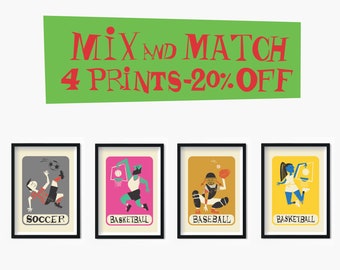 Mix And Match 4 Posters, Set Of Four Personalized Prints, Home Gym Wall Decor, Coach Appreciation Birthday Gift, Game Season Sports Gift