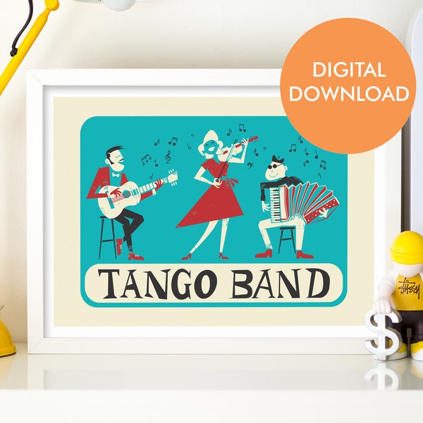 Tango Band Printable Poster, Argentina Buenos Aires Png Instant Download, Mid Century Modern Music Room Decor, Housewarming Print Gift Art